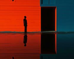 a man standing in front of a red and blue door generative ai photo