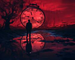 a man standing in front of an old clock generative ai photo