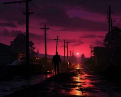a man walking down a street at sunset generative ai photo