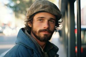 un hombre con un barba y un sombrero es mirando a el cámara generativo ai foto