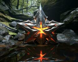 a metal star in the middle of a forest generative ai photo