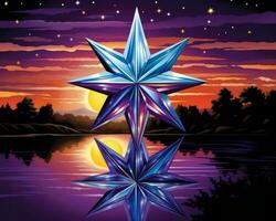 a painting of a star with a reflection in the water generative ai photo