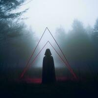 a person in a cloak standing in front of a triangle generative ai photo