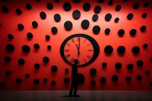 a person standing in front of a large clock generative ai photo