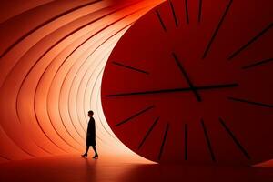 a person standing in front of a large clock generative ai photo
