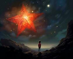 a person standing in front of a red star generative ai photo