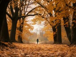 a person walking down a path in an autumn forest generative ai photo