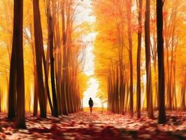 a person walking down a path in an autumn forest generative ai photo