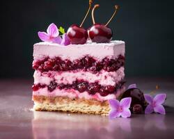 a piece of cake with cherries on top generative ai photo