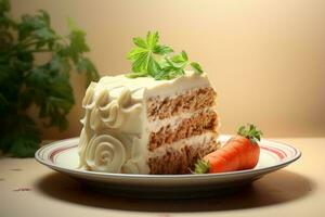 a piece of carrot cake on a plate generative ai photo