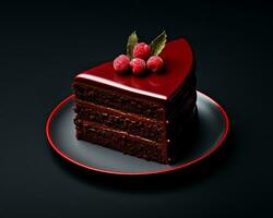 a piece of chocolate cake with raspberries on top generative ai photo
