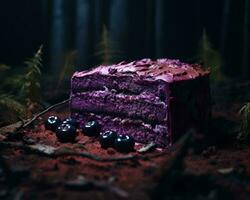 a piece of purple cake with blueberries on it generative ai photo