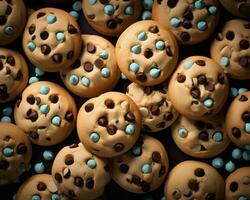 a pile of chocolate chip cookies with blue sprinkles generative ai photo