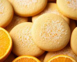 a pile of cookies with orange slices on top generative ai photo