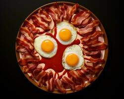 a plate with two eggs and bacon on it generative ai photo