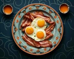 a plate with two eggs and bacon on it generative ai photo
