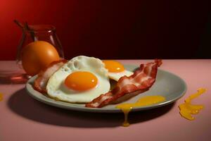 a plate with two eggs and bacon on it generative ai photo