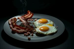 a plate with two eggs and bacon on it generative ai photo
