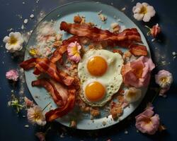 a plate with two eggs and bacon on it generative ai photo