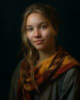 a portrait of a young woman in a scarf generative ai photo