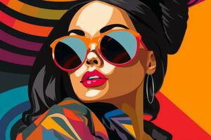 a pop art style illustration of a woman wearing sunglasses generative ai photo