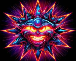 a psychedelic sun with glowing eyes on a black background generative ai photo