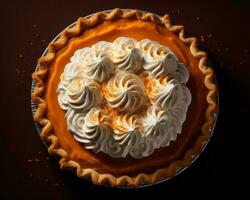 a pumpkin pie with whipped cream on top generative ai photo