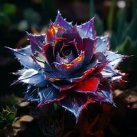 a purple flower with red and blue petals generative ai photo