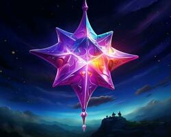 a purple star in the shape of a star on top of a mountain generative ai photo