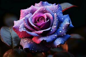 a purple rose with water droplets on it generative ai photo