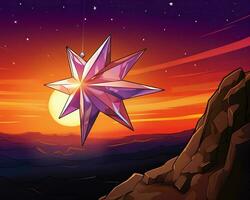 a purple star in the sky with a mountain in the background generative ai photo