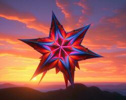 a red and blue star in the sky at sunset generative ai photo