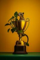 a rat is sitting on top of a golden trophy generative ai photo
