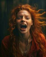 a red haired woman with her mouth open generative ai photo