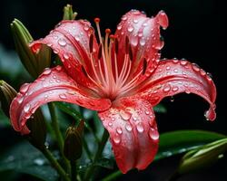 a red lily with water droplets on it generative ai photo