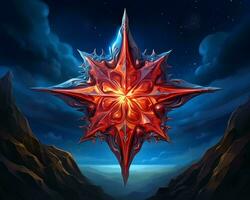 a red star in the sky with a mountain in the background generative ai photo