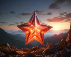 a red star on top of a mountain at night generative ai photo