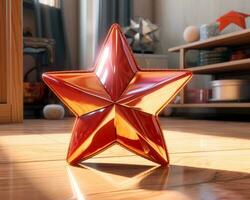 a red star sitting on the floor in front of a window generative ai photo