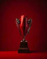 un rojo trofeo en un rojo antecedentes generativo ai foto