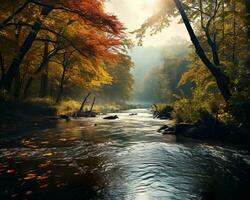 a river running through a forest in the fall generative ai photo