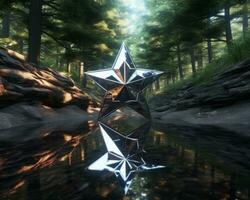 a reflection of a star in a puddle of water generative ai photo