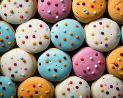 a row of colorful cookies with sprinkles on top generative ai photo