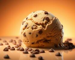 a scoop of ice cream with chocolate chips on top generative ai photo