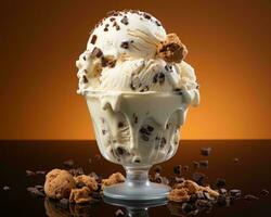 a scoop of ice cream with chocolate chips on top generative ai photo