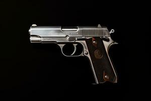 a silver handgun on a black background generative ai photo