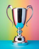 a silver trophy on a colorful background generative ai photo