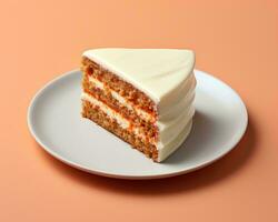 a slice of carrot cake on a plate on an orange background generative ai photo