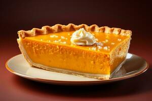 a slice of pumpkin pie on a plate generative ai photo