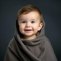 a smiling baby wrapped in a blanket generative ai photo