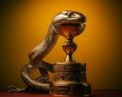 a snake is sitting on top of a golden trophy generative ai photo